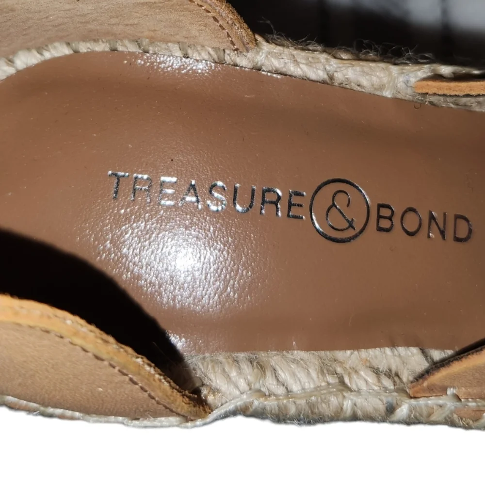 Treasure & Bond Tan‎ Leather Espadrille Wedge Sandals Ankle Strap Buckle Closure